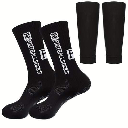 Men's Breathable Fitness Football Leg Cover&Anti Slip Socks Shin Guards