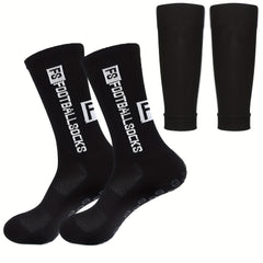 Men's Breathable Fitness Football Leg Cover&Anti Slip Socks Shin Guards
