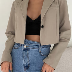 Solid Lapel Blazer Long Sleeve Outerwear