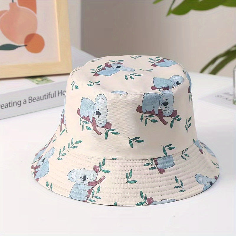 Koala Print Reversible Bucket Hat Cartoon Lightweight Basin Hat