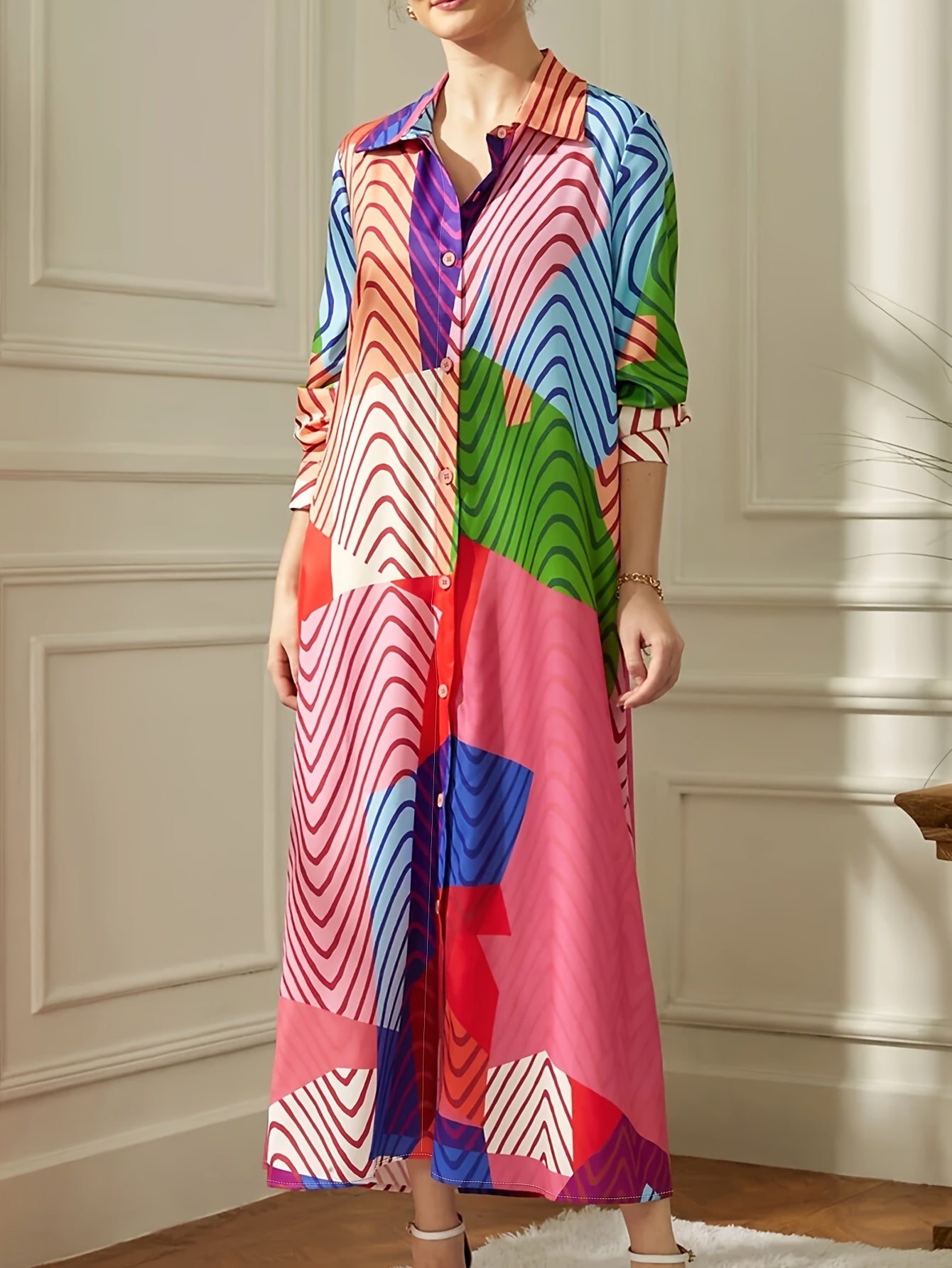 Casual Dress Women's Plus Colorblock Chevron Maxi Dress