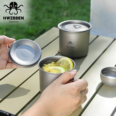 HWZBBEN Titanium Mug 350ml Portable Folding Cup + Lid