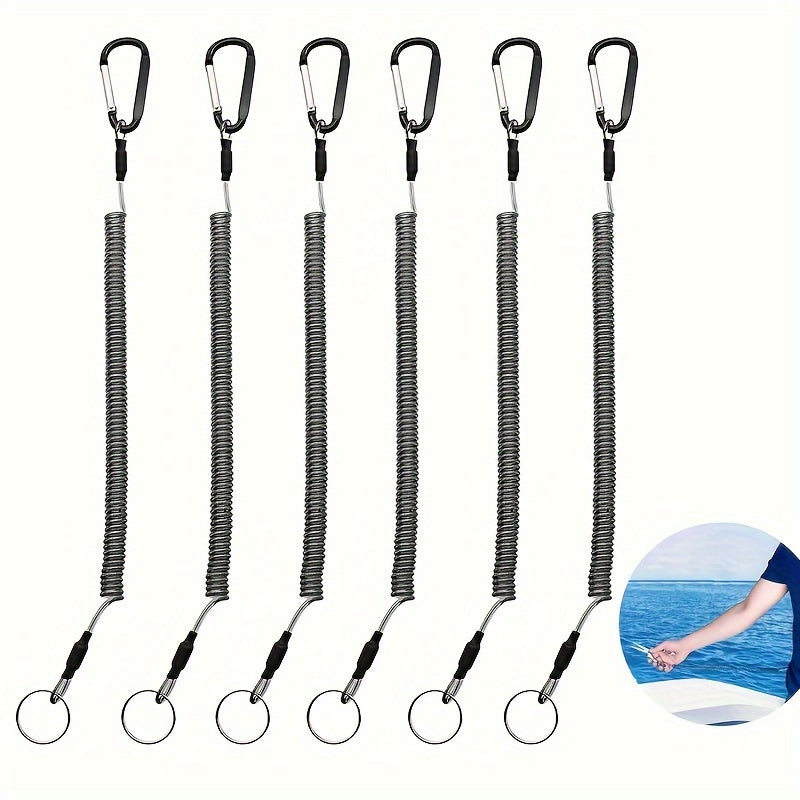 6pcs Fishing Tools Lanyard Retractable Safety Ropes Wire Coiled Lanyard