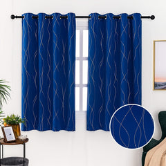 Eyelet Thermal Blackout Curtain Wave Line Dots Bedroom Living Room Decor