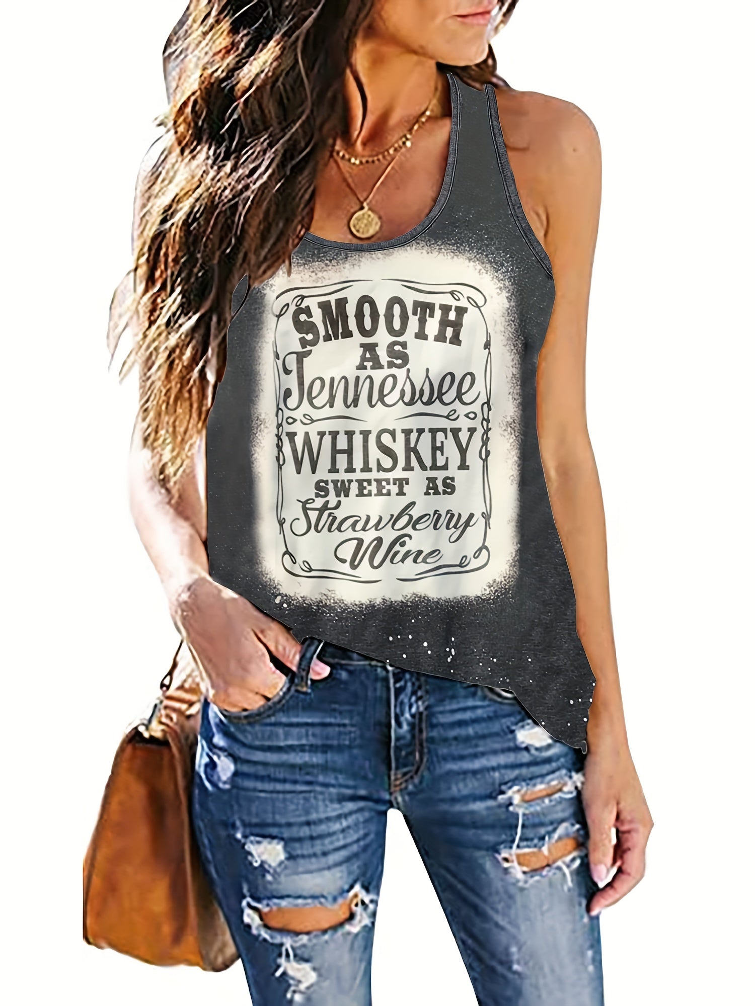 Letter Print Tank Top Crew Neck Sleeveless Summer Casual Top