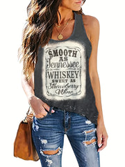 Letter Print Tank Top Crew Neck Sleeveless Summer Casual Top