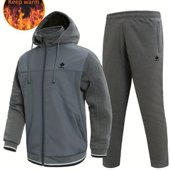 Men's Warm Sports Outfits Zip Up Hooded Jacket & Trousers