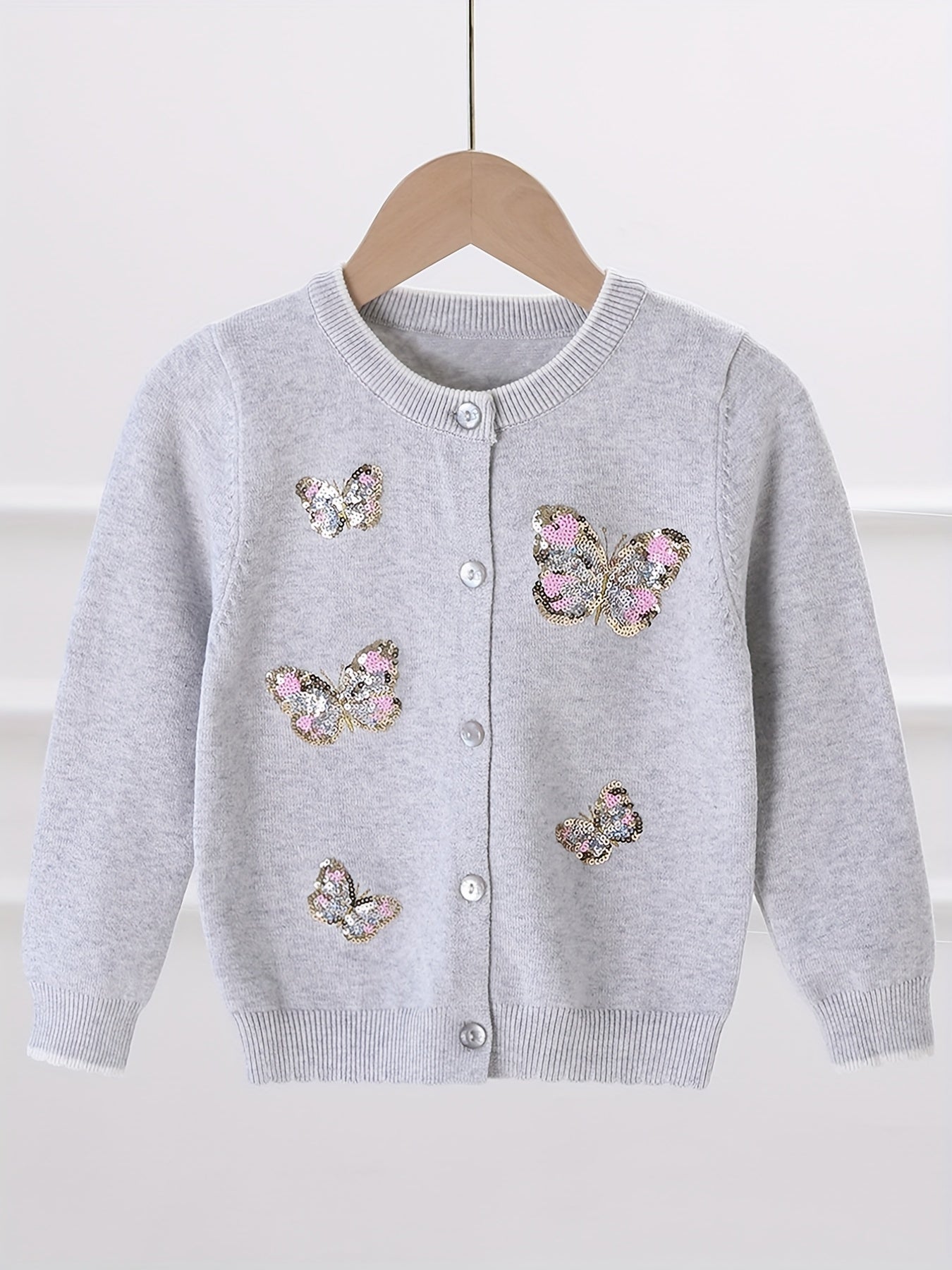 Girls' Sequin Butterfly Cardigan Sweater for Fall Winter