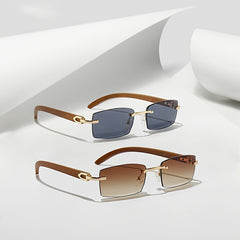 Men's Punk Rimless Rectangle Sunglasses Vintage Small Frame Sun Glasses
