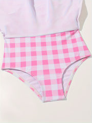 Girls Checkered Swimsuit - Comfy 1 Piece Bathing Suit
