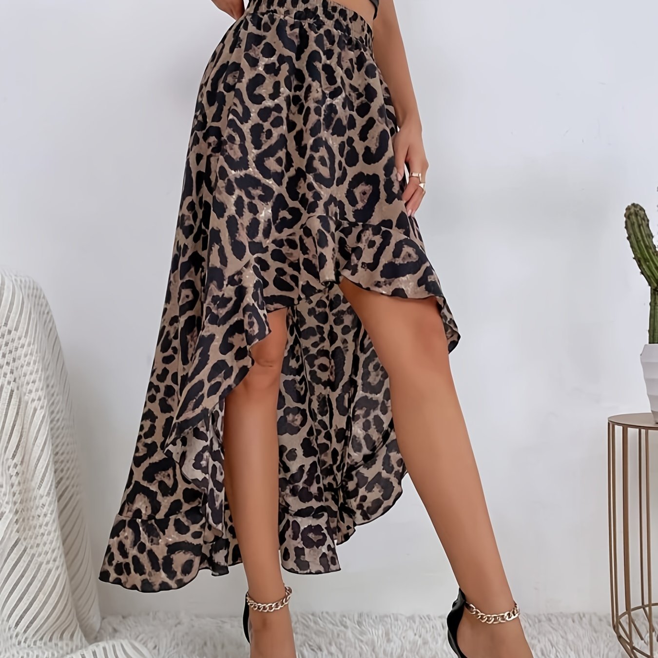 Leopard Print Ruffled Skirt Retro Loose Casual Skirt