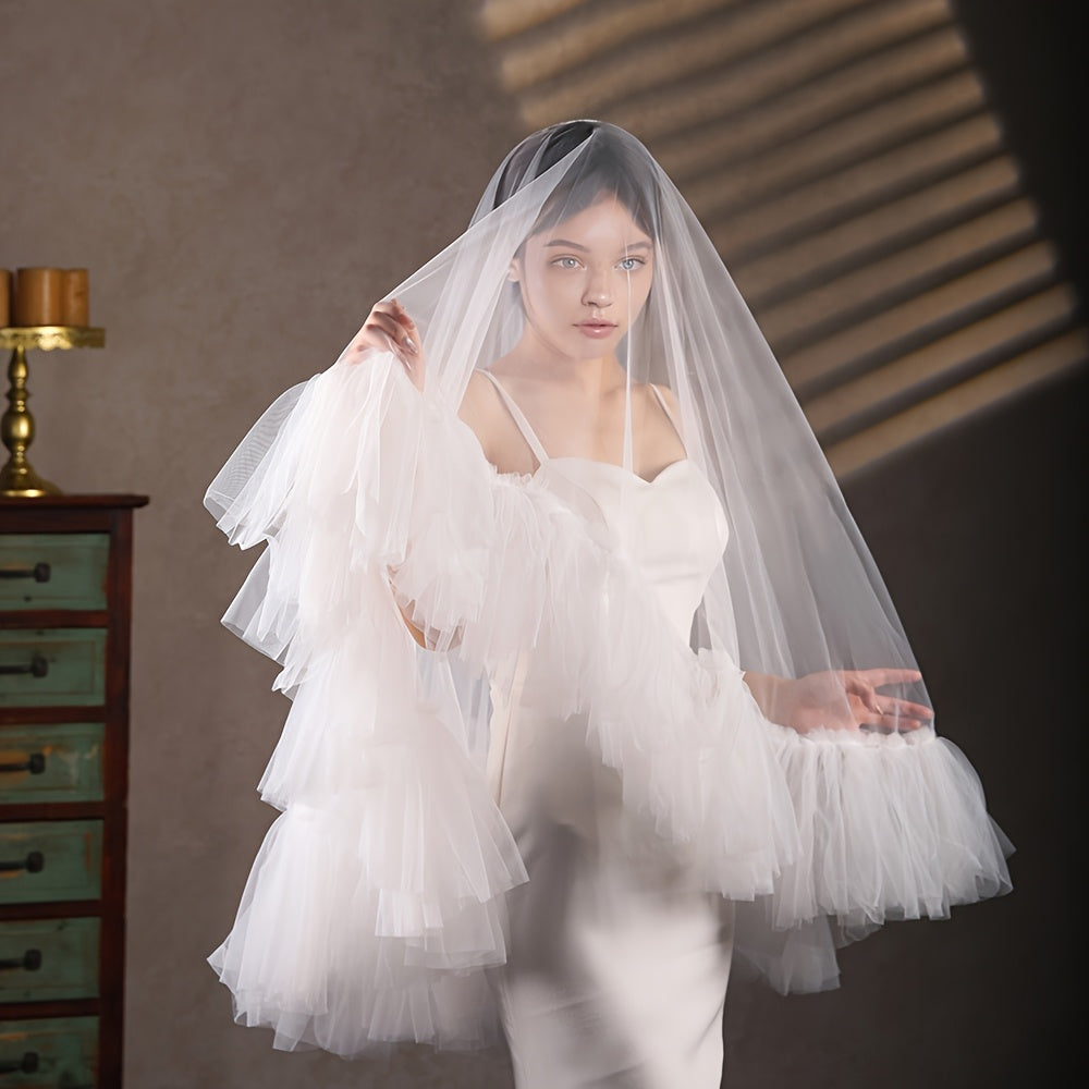 Ruffled Train Bridal Veil & Cascading Skirt