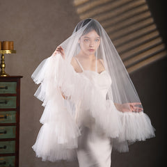 Ruffled Train Bridal Veil & Cascading Skirt
