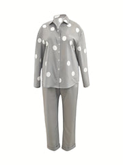 Women's Plus Dot Print Shirt & Roll Up Pants Set