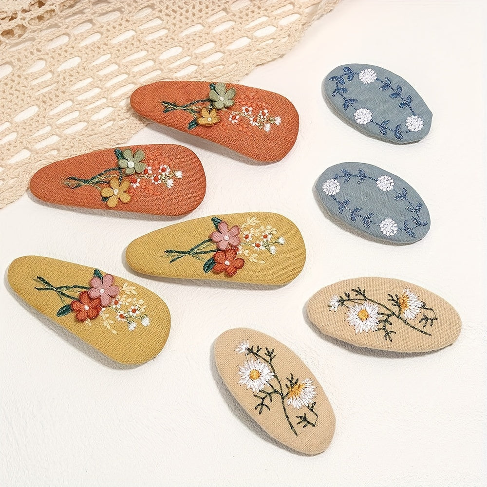 2pcs Flower Hair Clips Embroidery Metal Clips For Baby Girls