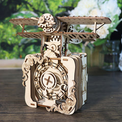 Vintage Style Wooden Airplane Music Box