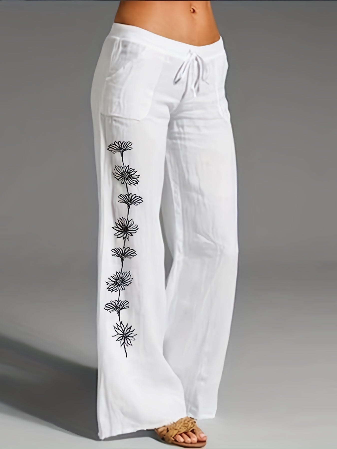 Floral Wide Leg Pants Spring/Fall Casual Loose Fit Women's Clothing
