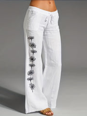 Floral Wide Leg Pants Spring/Fall Casual Loose Fit Women's Clothing