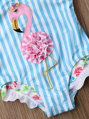 Toddler Girls Flamingo Embroidery One Piece Swimsuit