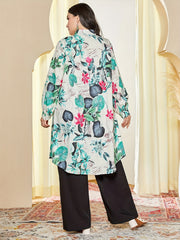 Women's Plus Tropical Print Lantern Sleeve Top & Pants Set