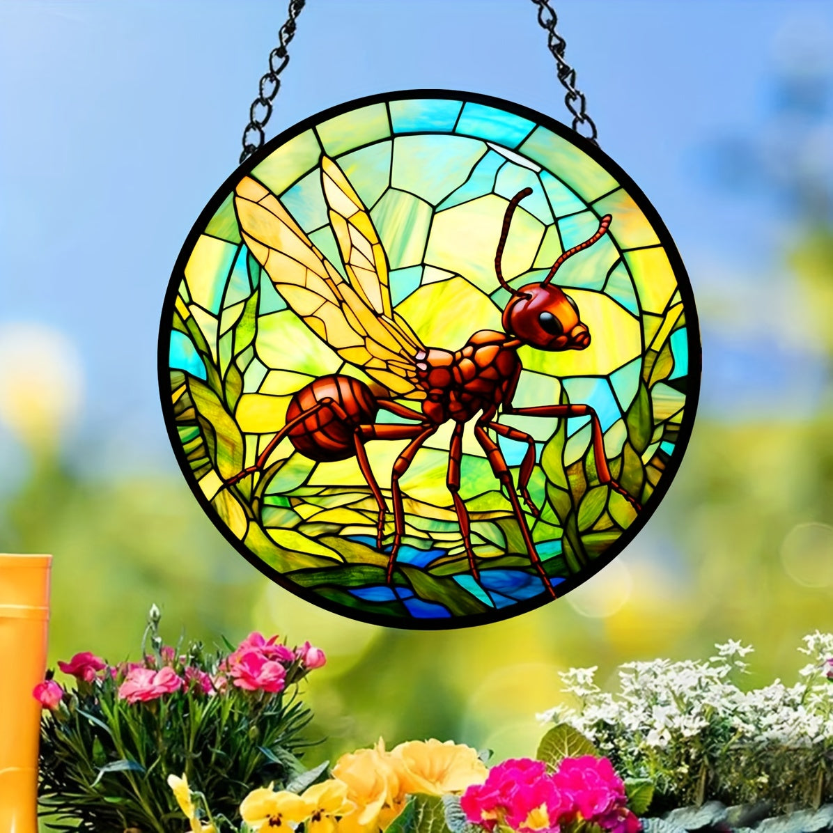 3D Ant Stained Glass Suncatcher Window Wall Decor Gift Nature Plant Mushroom