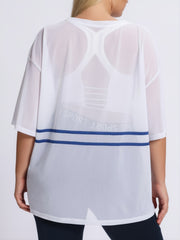 Strip Print Short Sleeve Pullover Sports Top