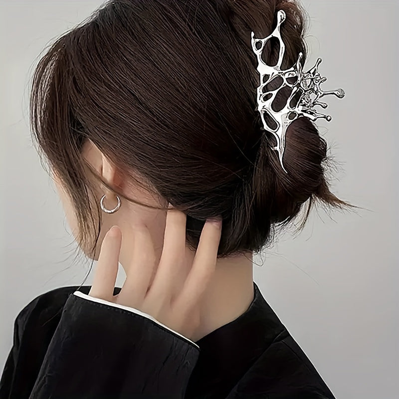 Irregular Butterfly Alloy Hair Claw Clip Silvery Non Slip Strong Hold Hair Clip
