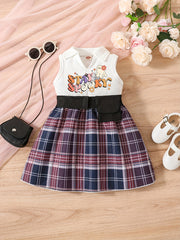 Infant Cartoon Print Pleated Tank Dress 2pcs Set
