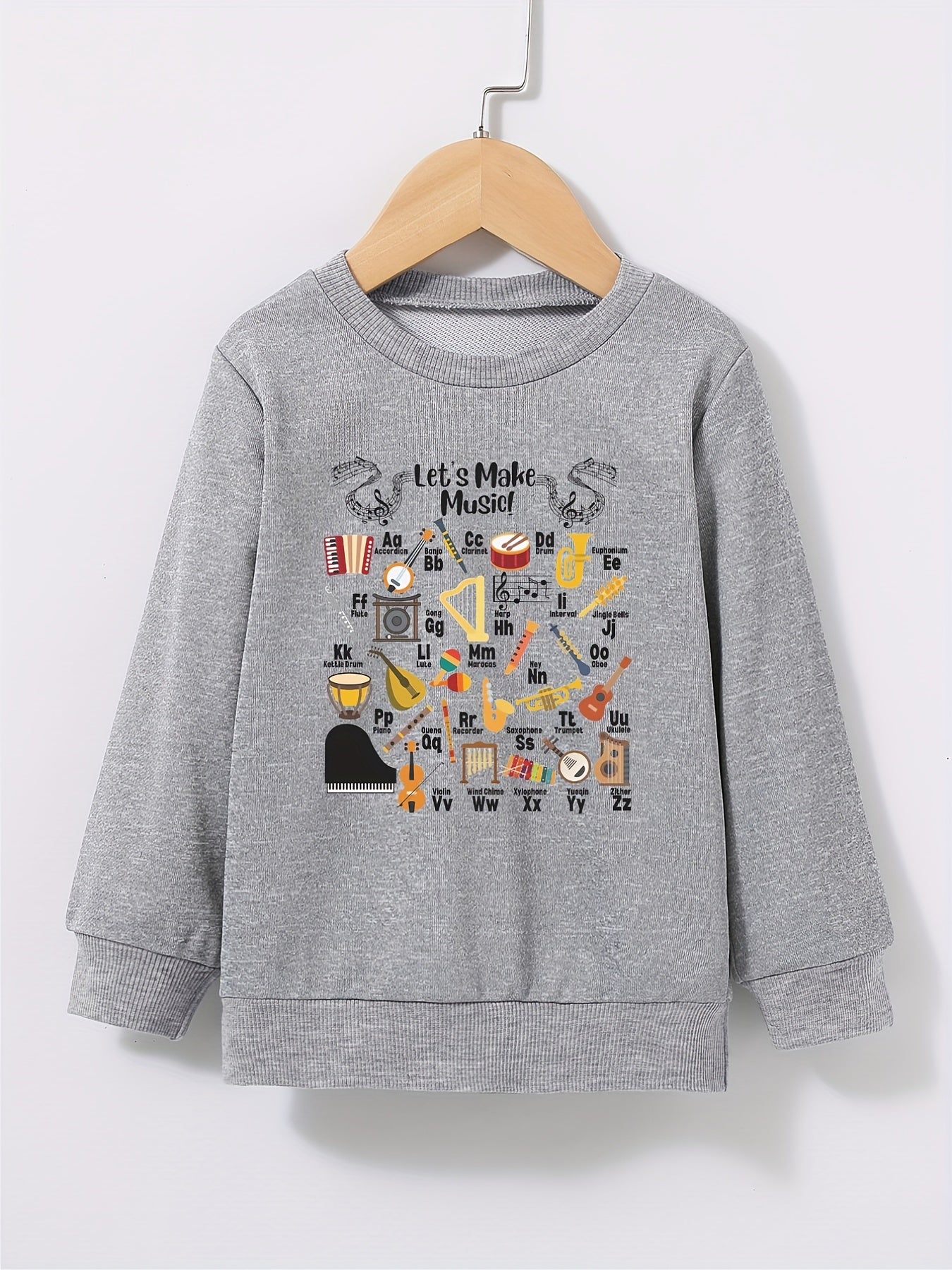 Boys Musical Instrument and Letter Print Sweatshirt