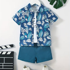 2pcs Toddler Boys Tropical Leaves Shirt & Shorts Set