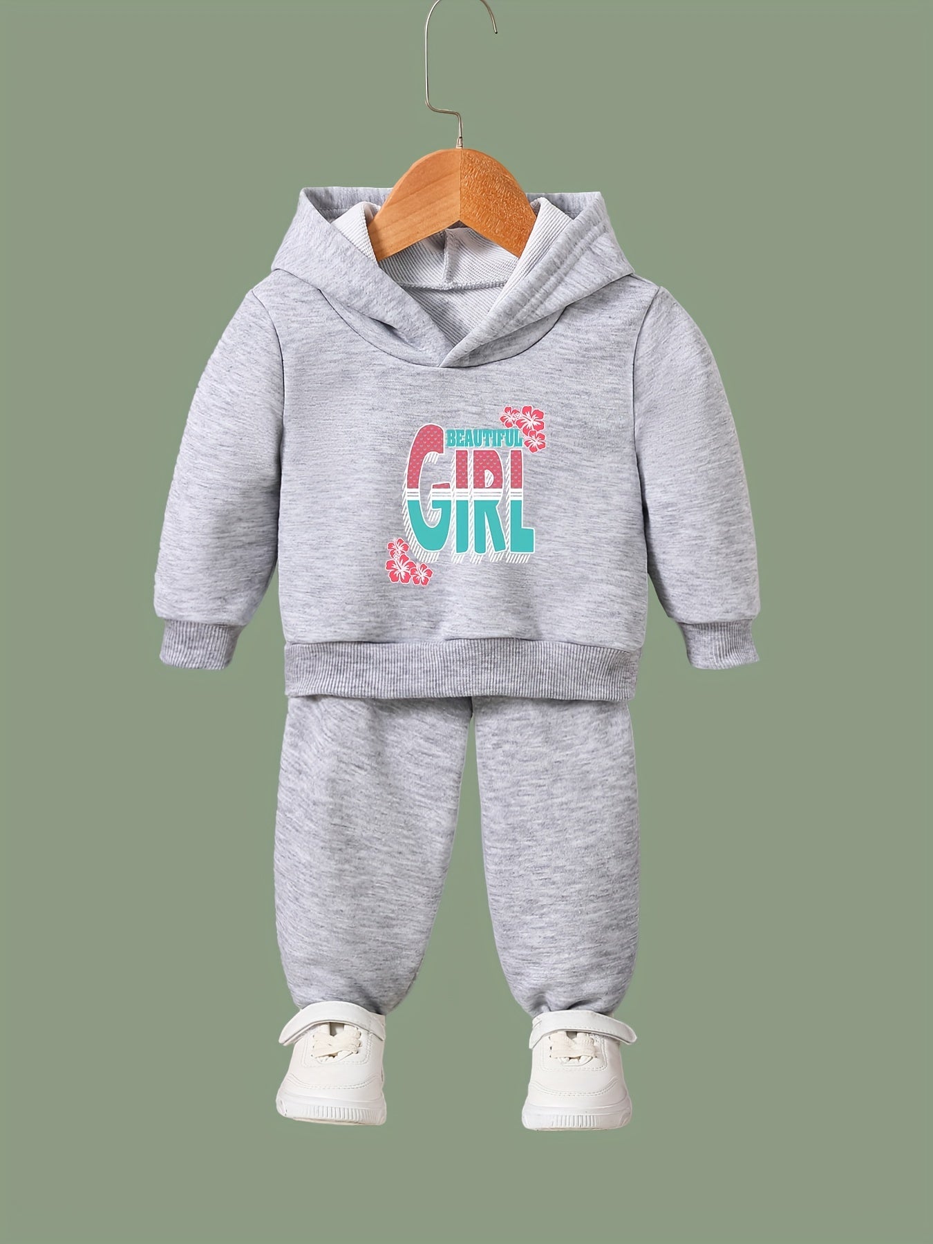 2pcs Girl Print Outfits Girls Hoodies Jogger Pants Set