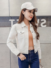 Flap Pockets Denim Jackets Long Sleeves Single Breasted Button Lapel