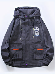 Men's Robot & Letter Print Windproof Jacket
