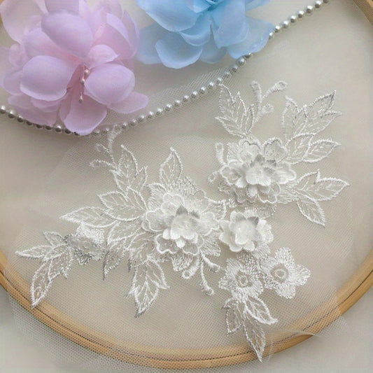 3D Flower Lace Applique Embroidered Material Trim For DIY Wedding Dress