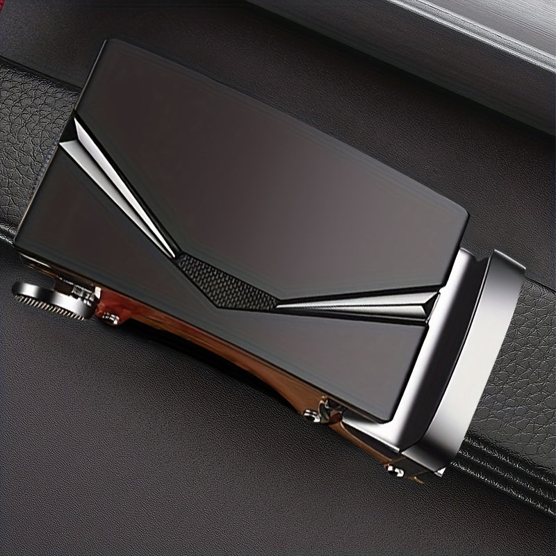 Men's PU Leather Belt with Automatic Buckle Formal Dress Father's Gift
