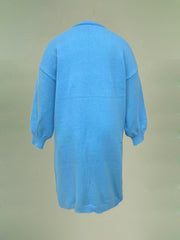 Solid Lantern Sleeve Open Front Cardigan with Pockets