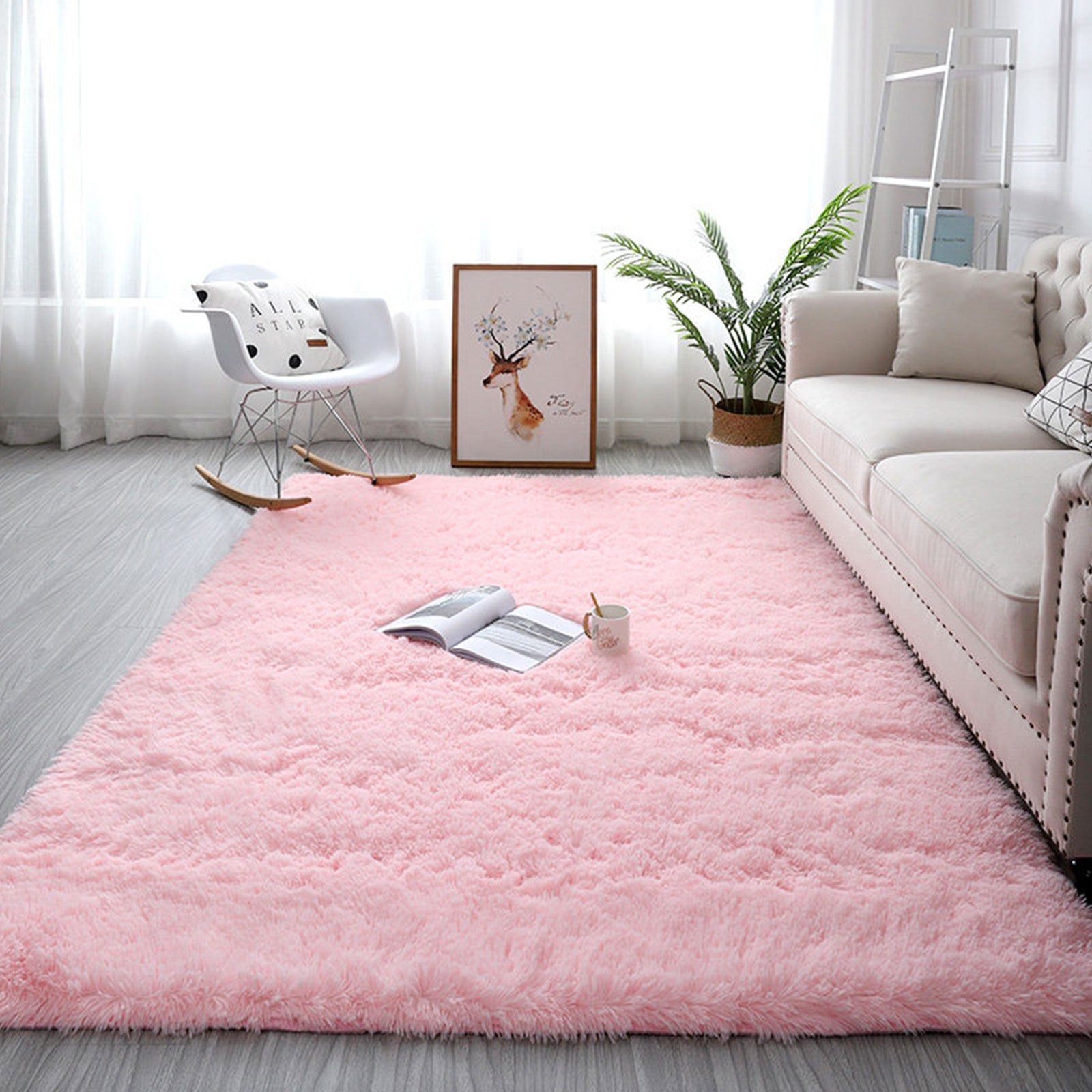 2pcs Pink Plush Area Rug Ultra Soft Large Living Room