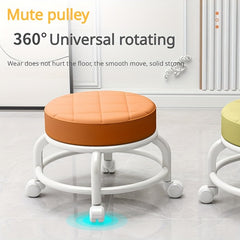 Round Rolling Stool Swivel Caster Toddler Stool Home Furniture