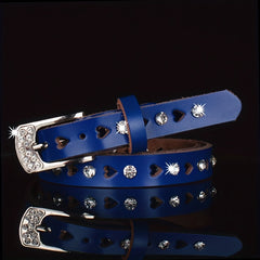Rhinestone Thin Belt Heart Hollow Solid Jeans Pants Belts Women Men Coat