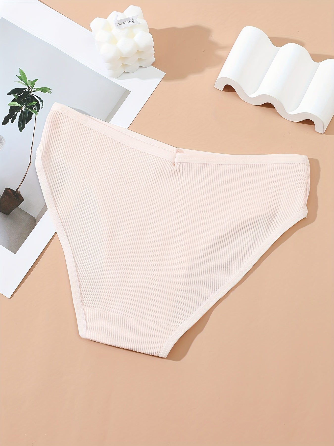 4 Pcs Ribbed Briefs Seamless Mid Rise Panties Women's Lingerie