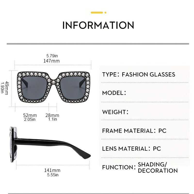 Oversized Square Sunglasses Rhinestone UV400 Sun Shades