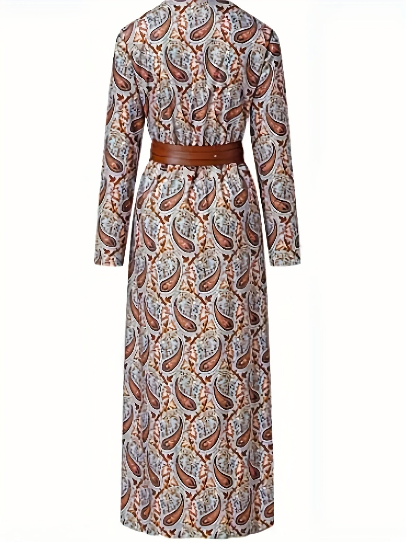Pasley Print Long Sleeve V Neck Maxi Dress