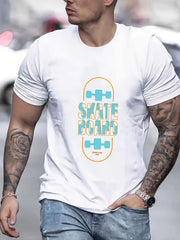 Skateboard Print Men's Graphic Tee for Summer