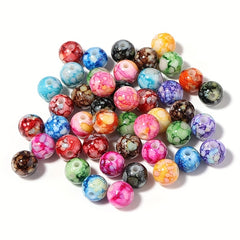 100Pcs Acrylic Crackle Flower Beads Imitated Ceramic Pattern Round Beads