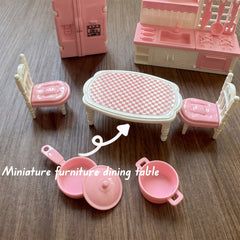 Pink Villa Doll Furniture Playhouse Set Mini Toys Ornaments Decorations
