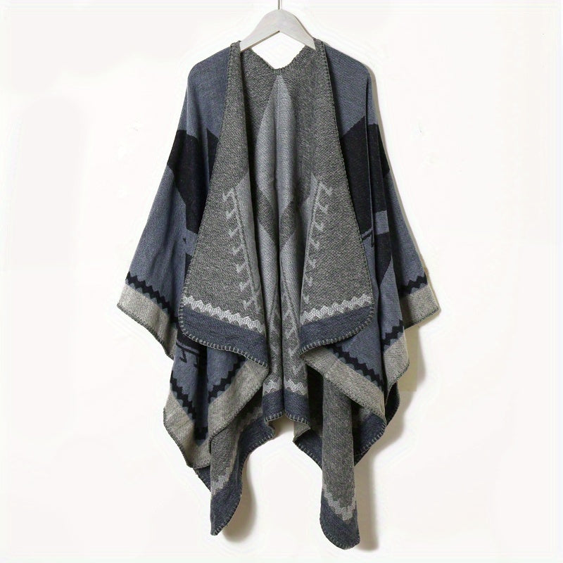 Vintage Jacquard Large Shawl Cashmere Cape Scarf Blanket Poncho