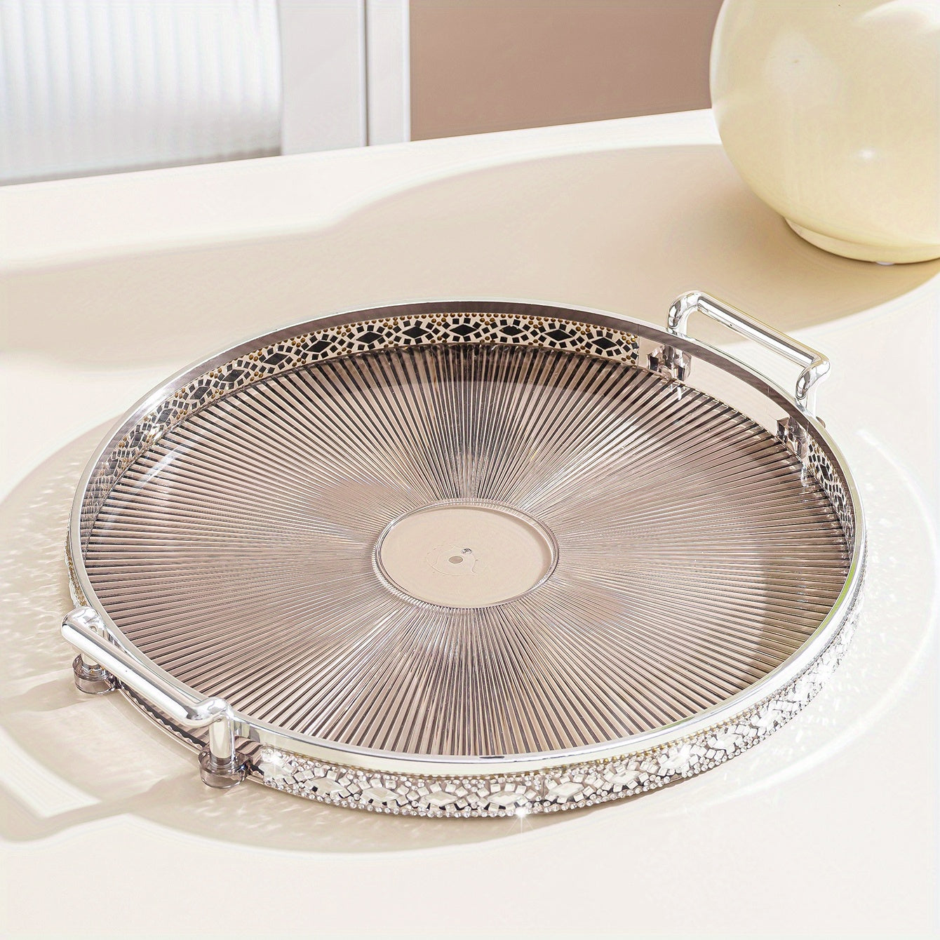 Modern Decorative Striped Plastic Breakfast Tray