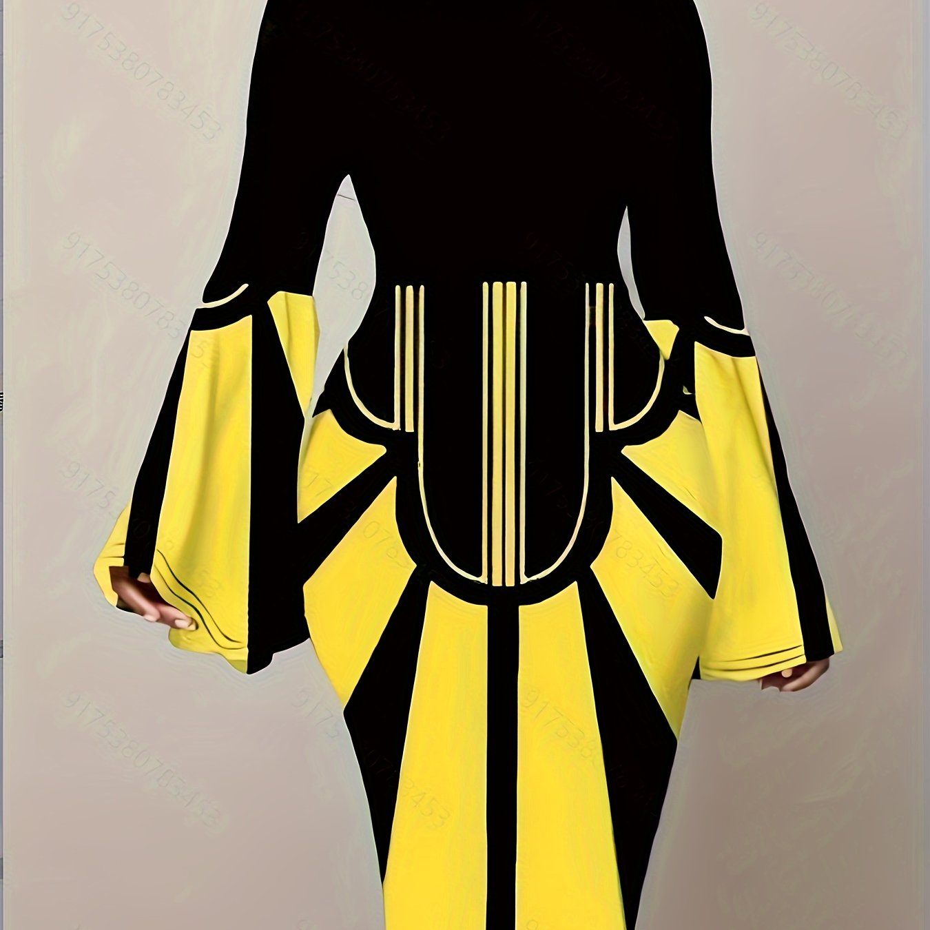 Geometric Print Bell Sleeve Midi Dress