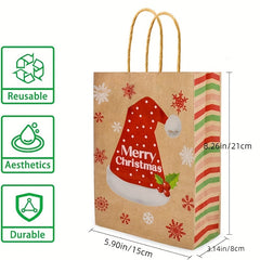12pcs Christmas Gift Bags Brown Paper Bags With Handles