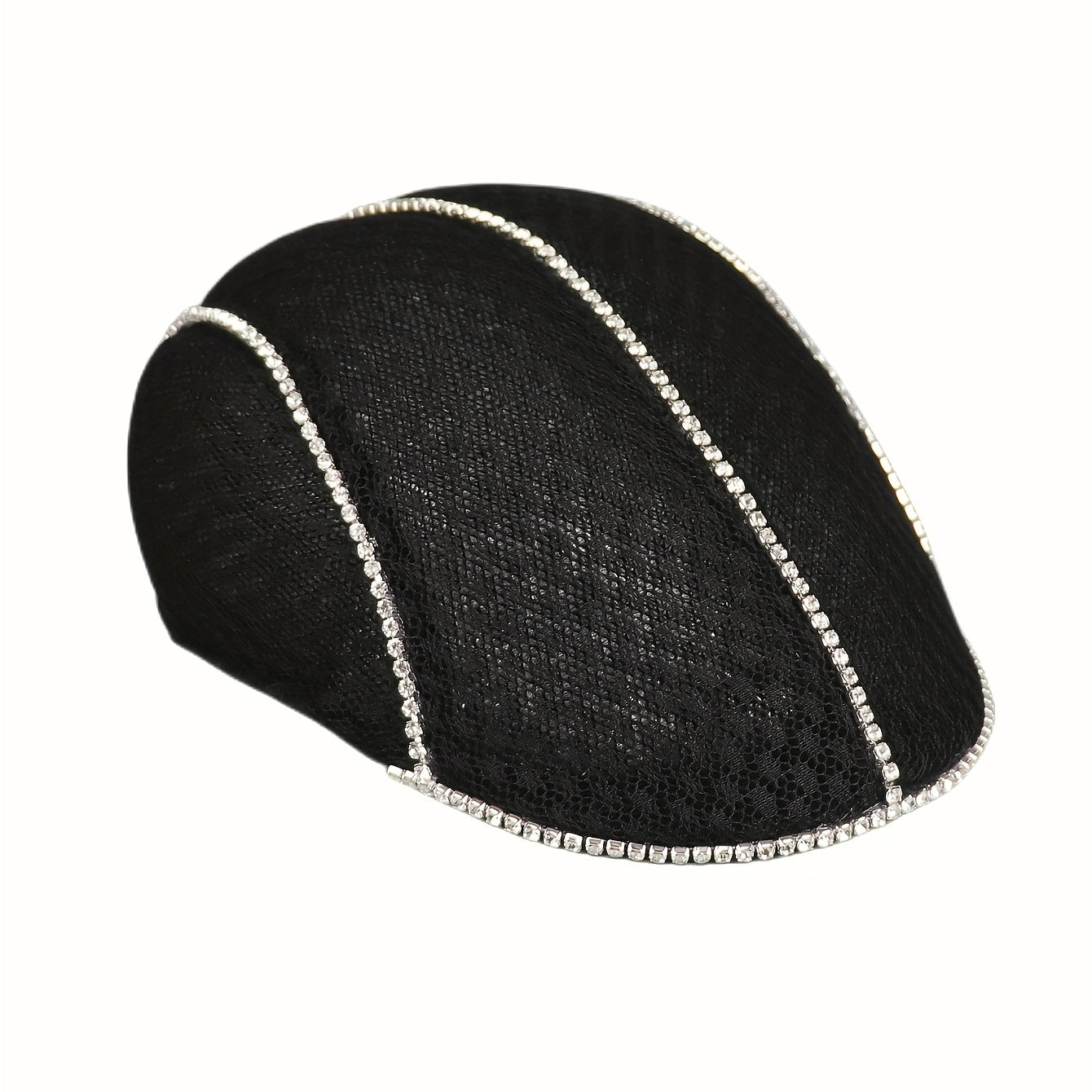 Rhinestone Decor Lace Beret Flat Hat Hollow Out Lightweight Cap For Women